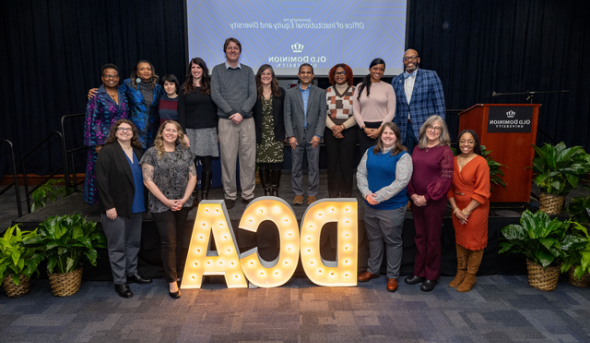 Group photo of the Diversity Champion Award recipients and President Brian O. Hemphill, Veleka Gatling, assistant vice president for Diversity and Inclusive Excellence, and September Sanderlin, vice president for Human Resources, Diversity, Equity and Inclusion.